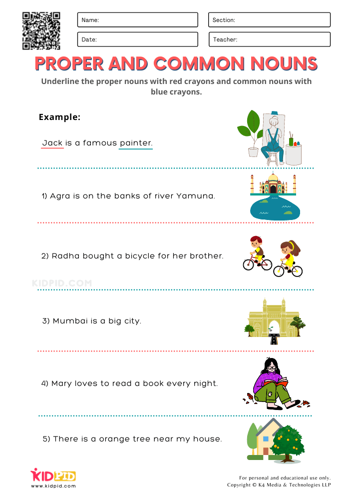 proper nouns worksheet 1st grade