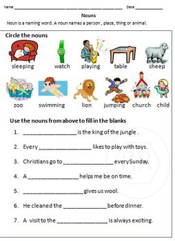 Nouns, Common Nouns &  Proper Nouns Worksheets for Grade 1 &  2 ...