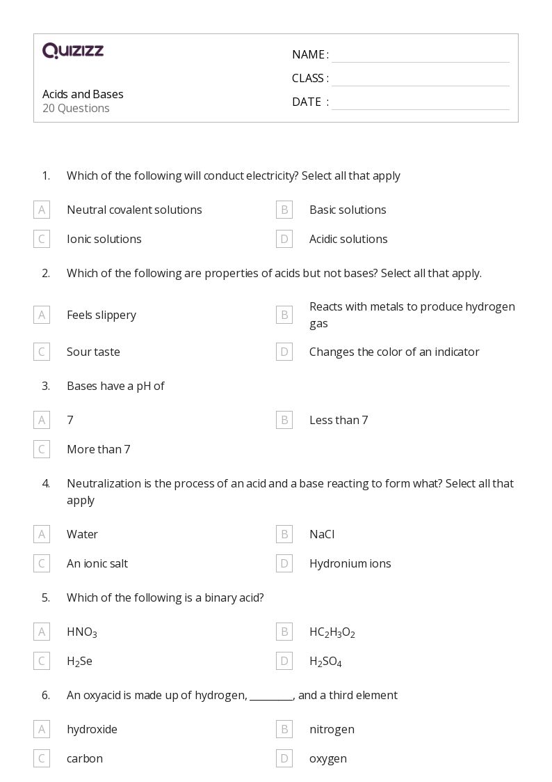 properties of acids and bases worksheet