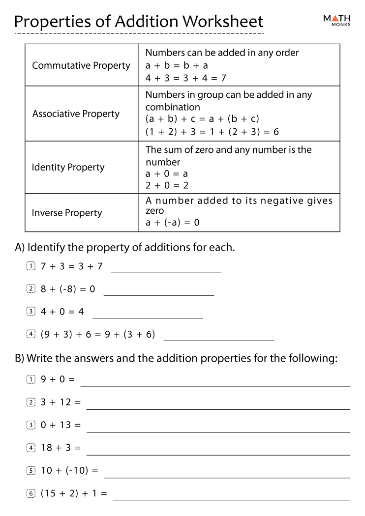 properties of addition worksheet pdf