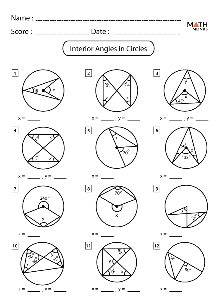 properties of circles worksheet