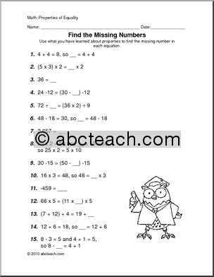 properties of equality worksheet