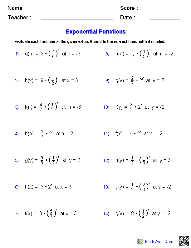 Algebra 1 Worksheets | Exponents Worksheets