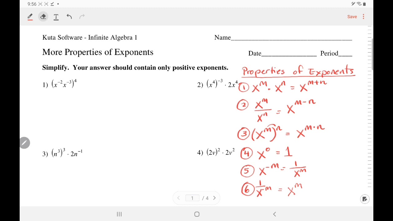 properties of exponents worksheet answers