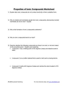 properties of ionic compounds worksheet