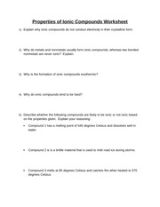 properties of ionic compounds worksheet