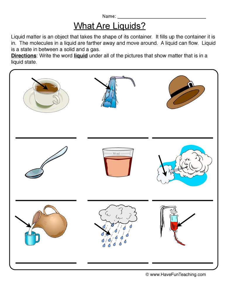 properties of liquids worksheet