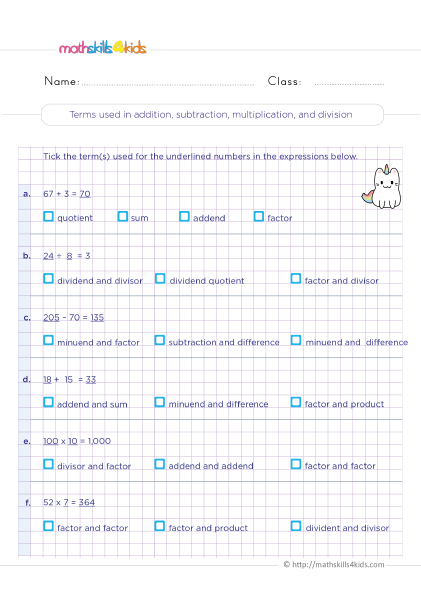 properties of math worksheet pdf