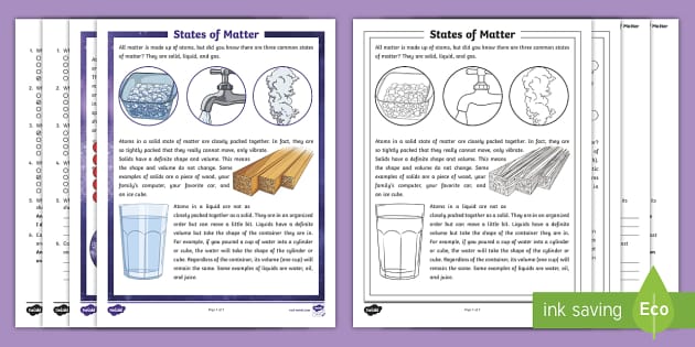 properties of matter worksheet 5th grade