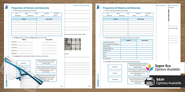 properties of metals and nonmetals worksheet