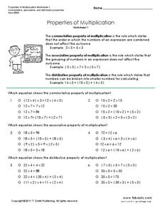 properties of multiplication worksheet