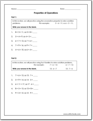 properties of operations worksheet