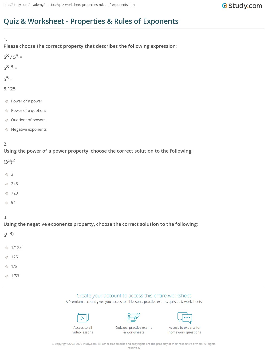 properties of powers worksheet