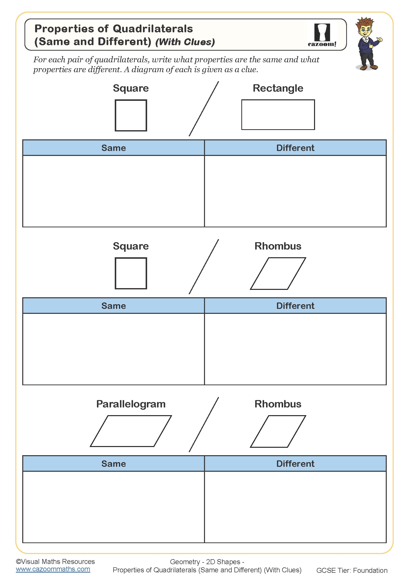 properties of quadrilaterals worksheet