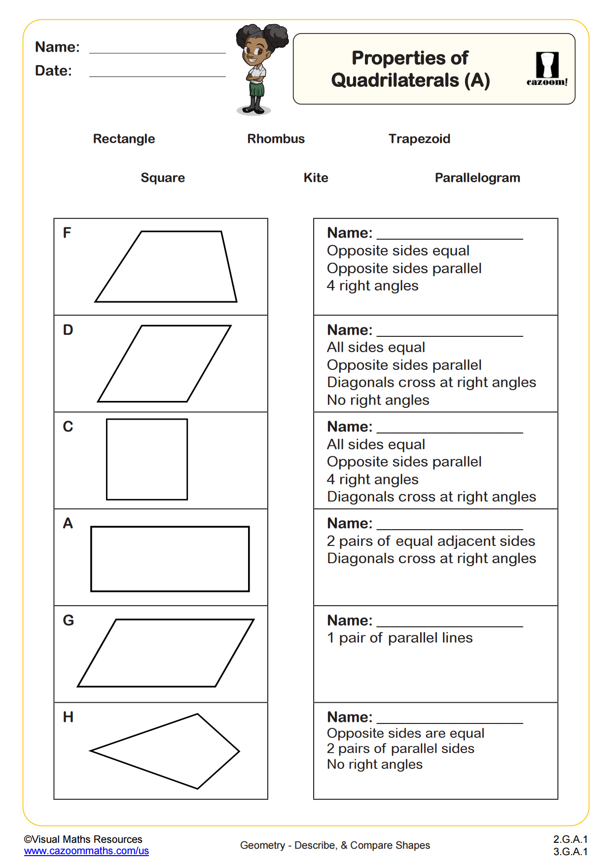 properties of quadrilaterals worksheet