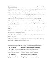 properties of water worksheet answer key