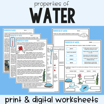 properties of water worksheet answers