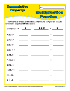 Multiplication Commutative Property Worksheets for 3rd Grade
