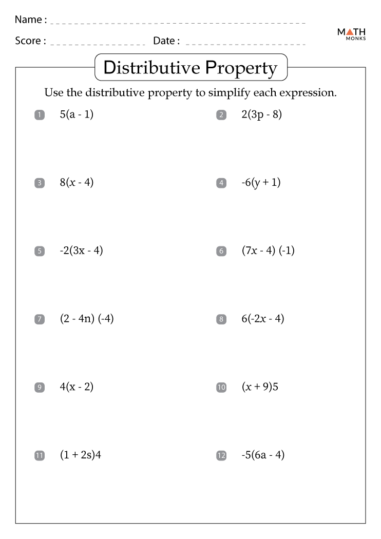 Distributive Property Worksheets with Answer Key