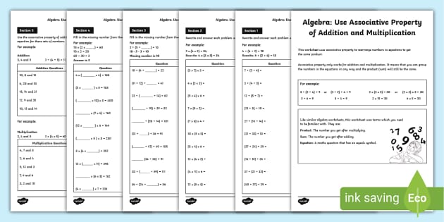 Algebra: Use Associative Property of Addition and Multiplication