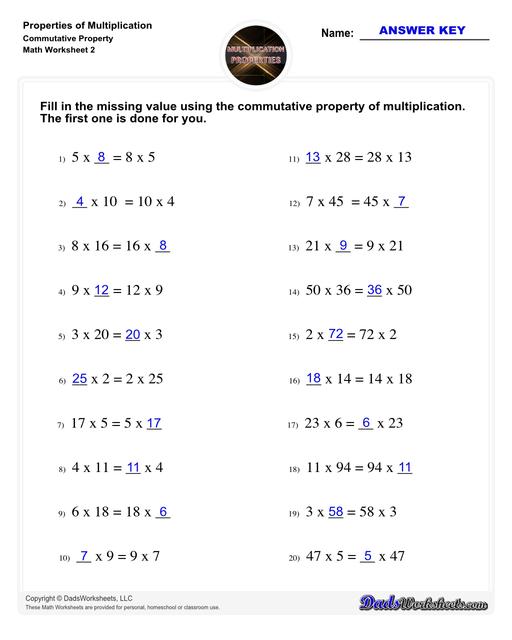 property of multiplication worksheet