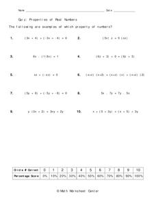 property of numbers worksheet