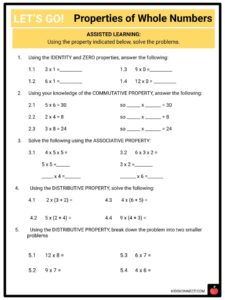 property of numbers worksheet