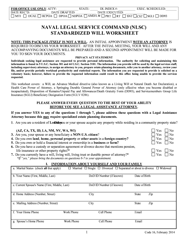 2014-2024 Form NLSC Standardized Will Worksheet Fill Online ...