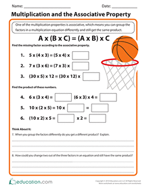 Multiplication and the Associative Property | Worksheet ...