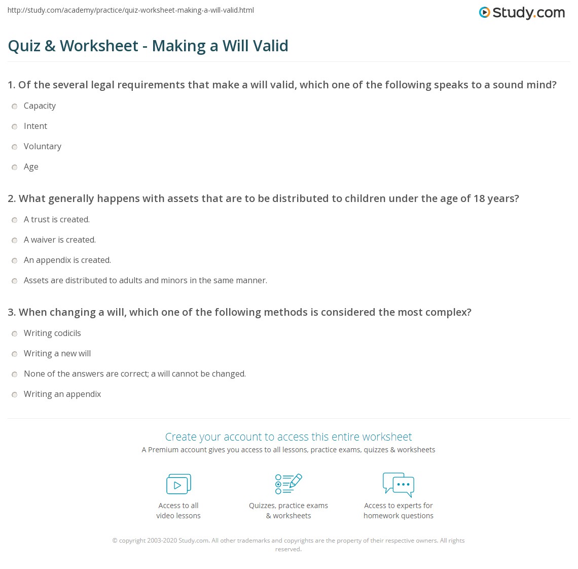 Quiz &  Worksheet - Making a Will Valid | Study.com