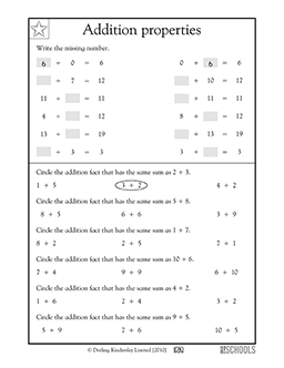 Addition properties | 1st grade Math Worksheet | GreatSchools