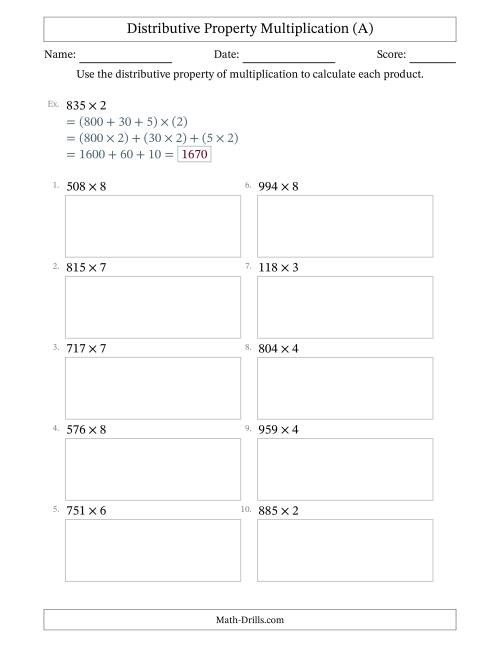 Multiply 3-Digit by 1-Digit Numbers Using the Distributive ...