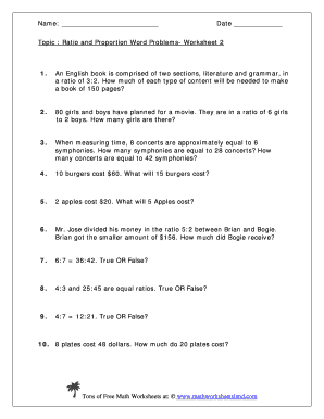 Ratio And Proportion Word Problems Worksheet With Answers - Fill ...