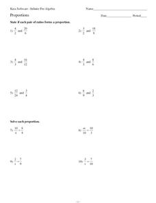 Proportions Worksheet for 6th - 9th Grade | Lesson Planet
