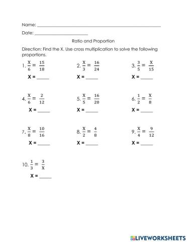 Ratio and Proportion online activity for Grade 5  