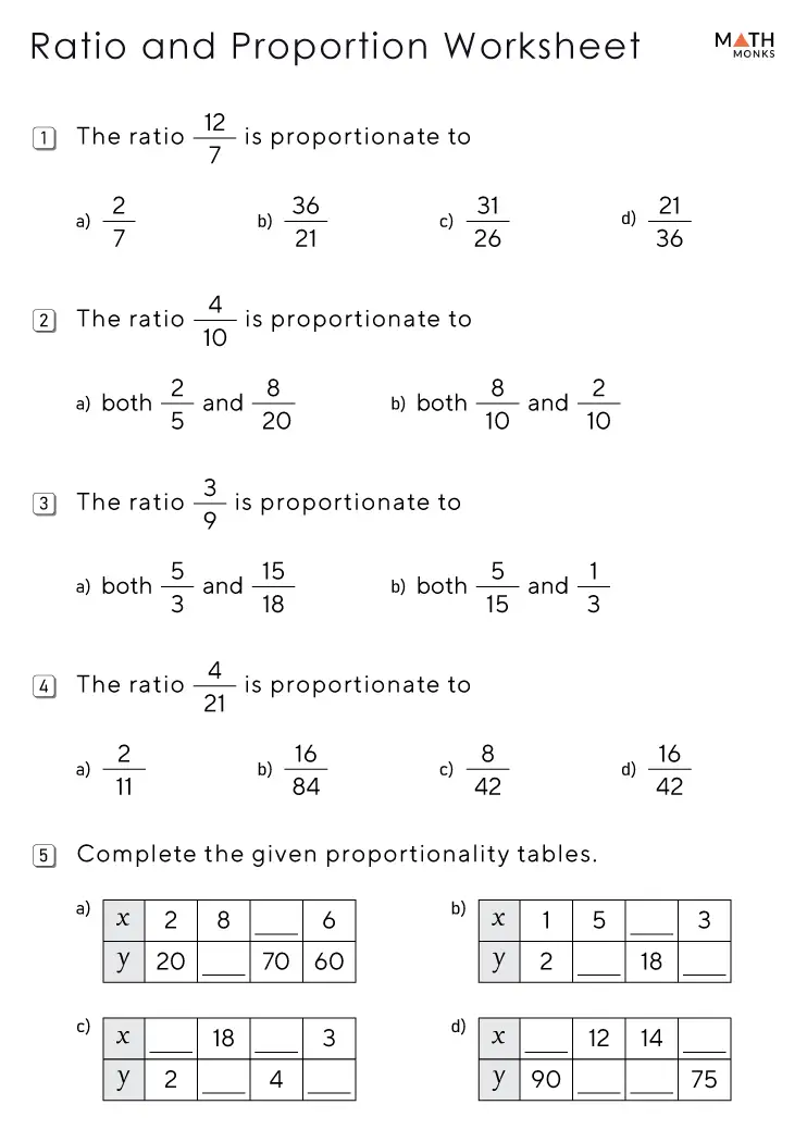 Ratio and Proportion Worksheets - Math Monks