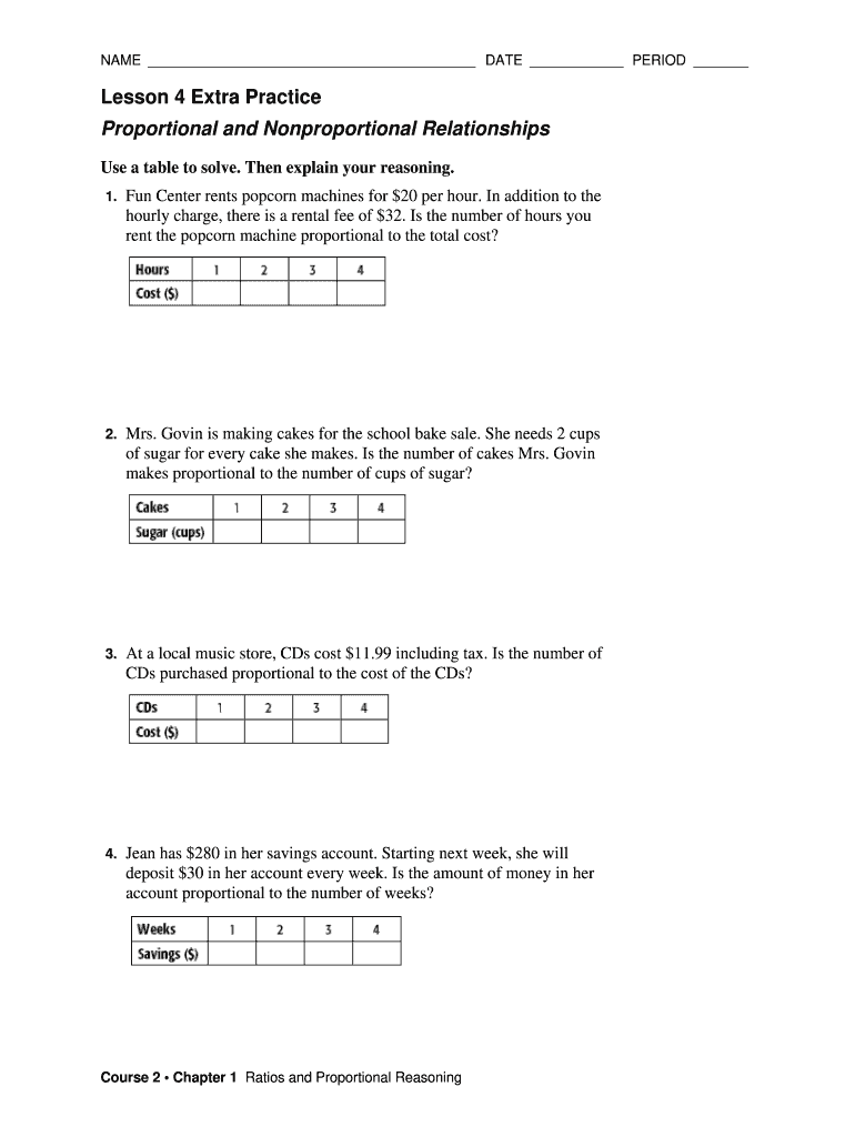 proportional and nonproportional relationships worksheet