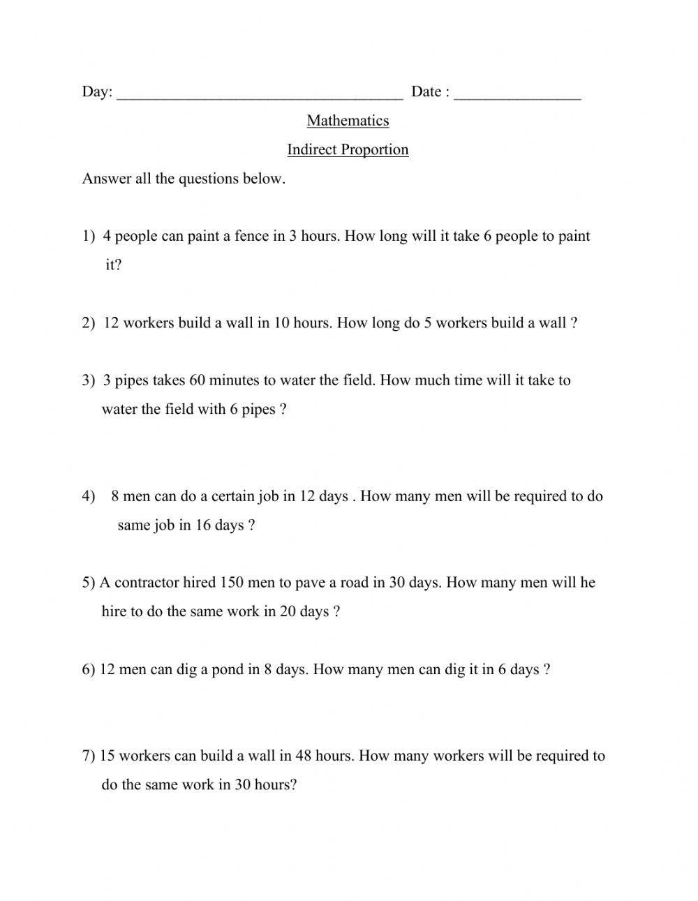 proportional word problems worksheet