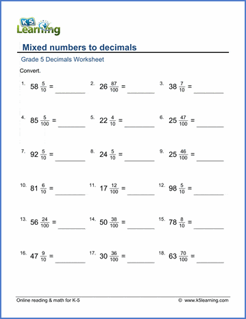 Grade 5 math worksheet - Fractions: convert mixed numbers to ...