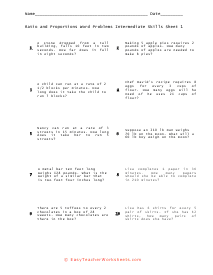 Proportion Word Problems Worksheets