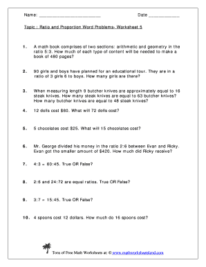 Ratio And Proportion Word Problems Worksheet With Answers Pdf ...