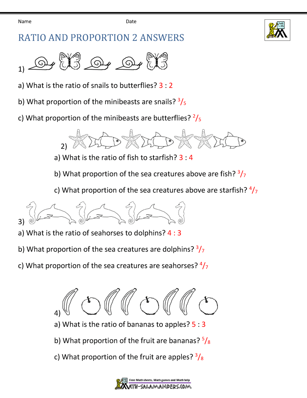 proportions worksheet with answers