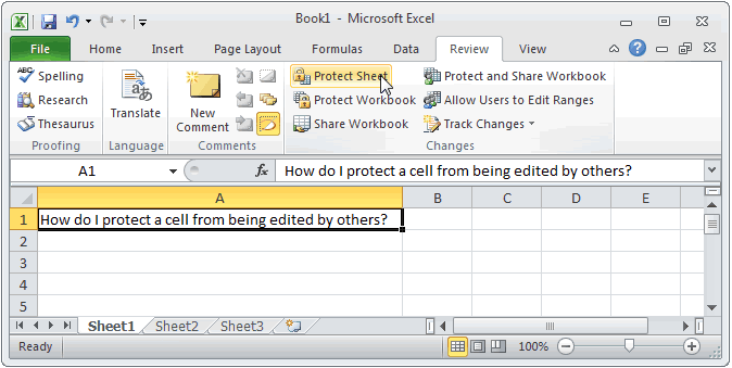 protect worksheet excel 2010