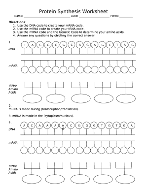Protein Synthesis Worksheet - Fill and Sign Printable Template Online
