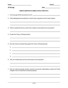 Protists Worksheet for 9th - 12th Grade | Lesson Planet