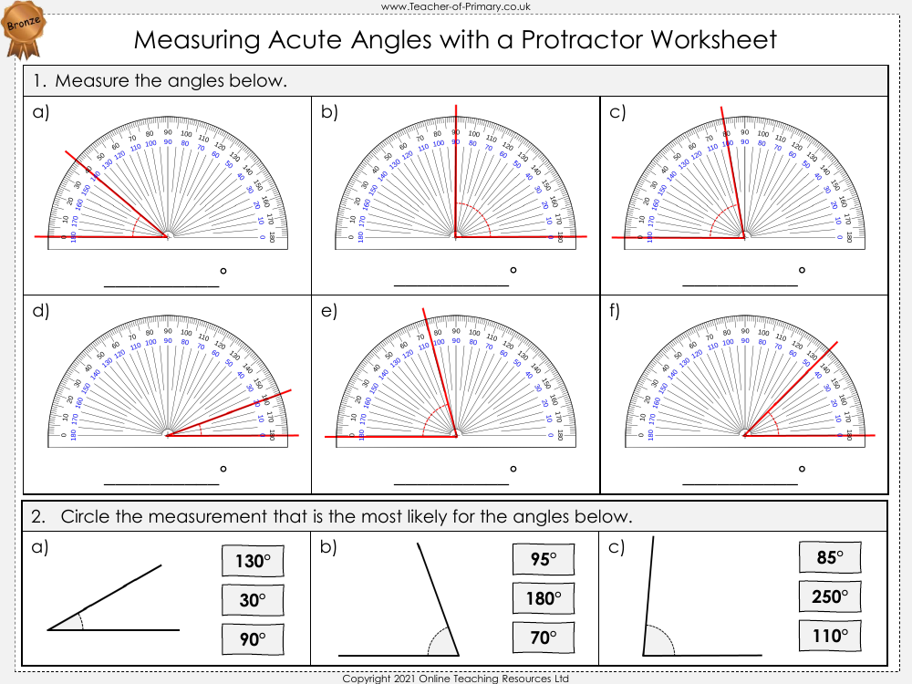 Measuring Angles with a Protractor Worksheet Math 4th Grade