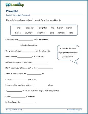 Proverbs worksheets | Worsheets library