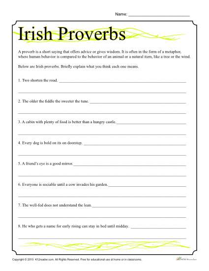 St. Patricks Day Worksheet | Irish Proverbs