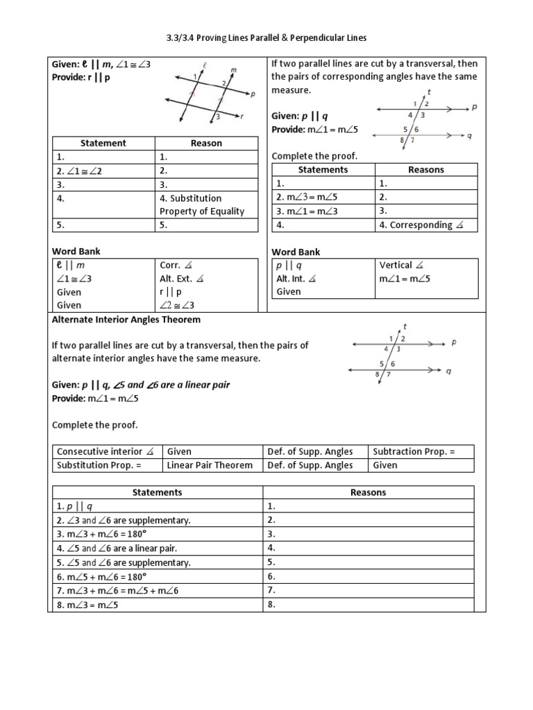 3.3-3.4 Proving Parallel Lines | PDF | Elementary Geometry | Geometry