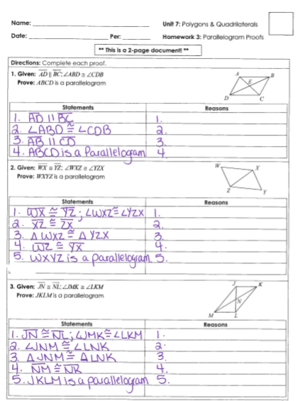 proving that a quadrilateral is a parallelogram worksheet answers